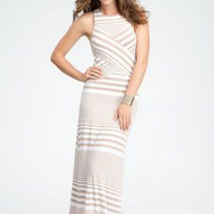 BEBE Maxi Dress White and Tan (nude)